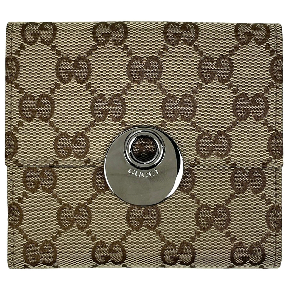 Gucci GG bi fold wallet double snap closure canvas brown